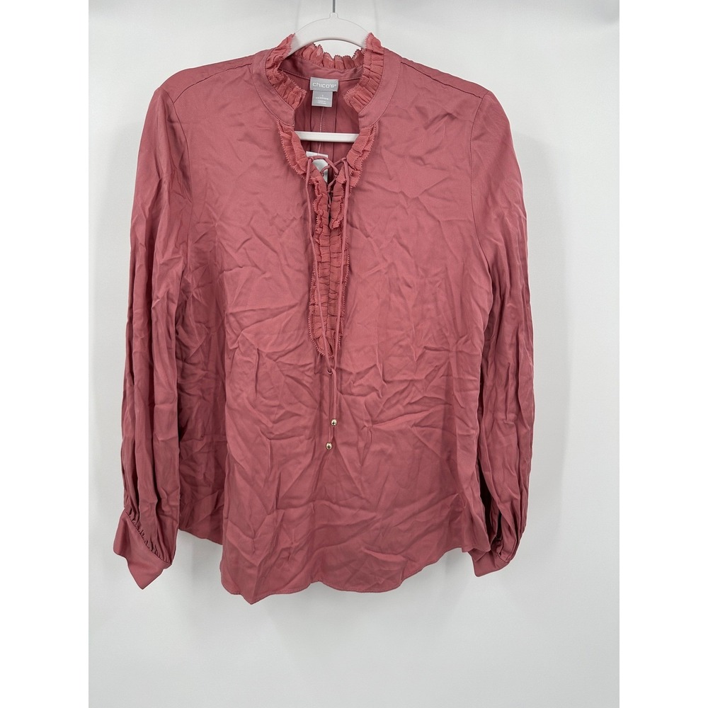 Chicos Womens Cottagecore Ruffle Top Size 1 US M Mauve Feminine‎ Boho Chic